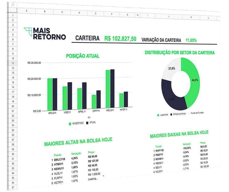 Aba principal da Planilha de FIIs