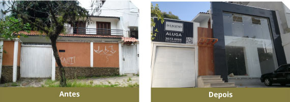 Antes e depois da obra na Cabral