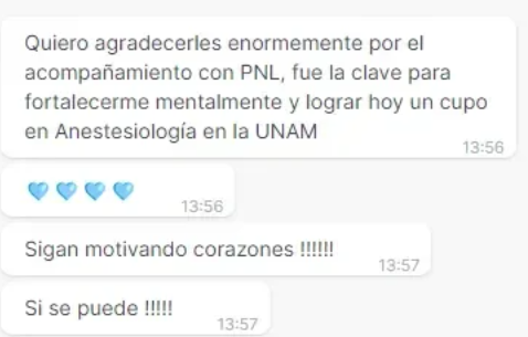 Testimonio: acompañamiento con PNL (captura de chat)