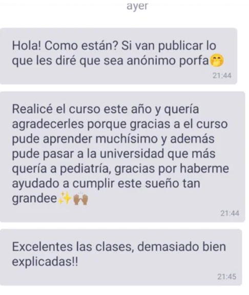 Testimonio: estudiante (captura de chat)