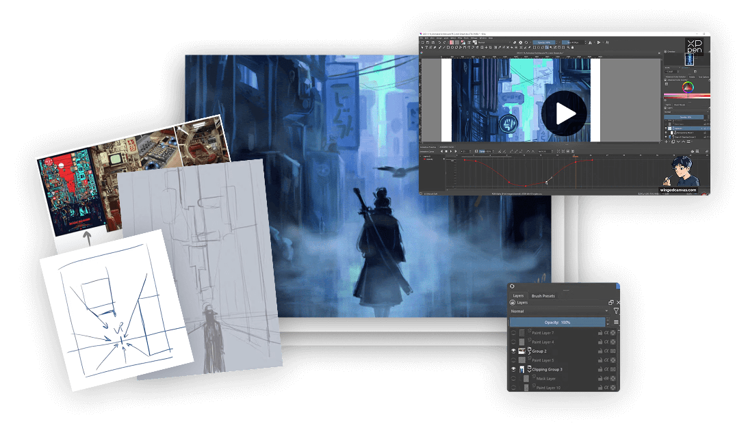 Cyberpunk city background art freebie preview