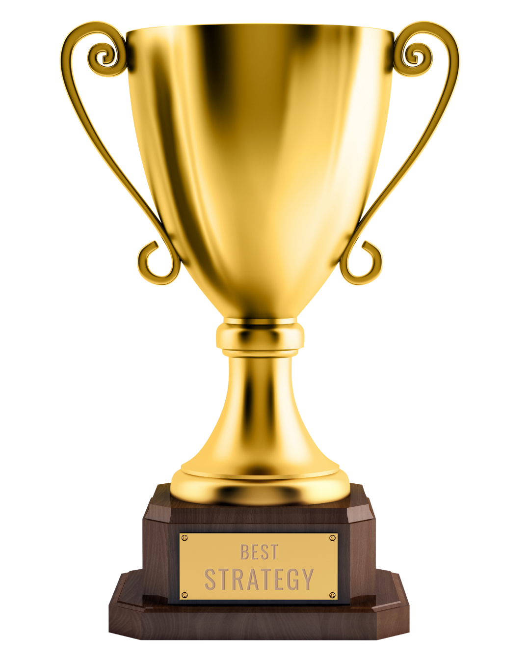 A gold trophy with "Best Strategy" engraved in the nameplate.