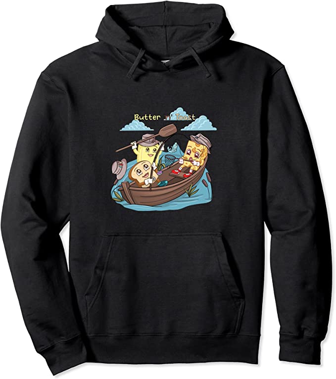 Black Butter 'n' Toast hoodie featuring the characters in a boat