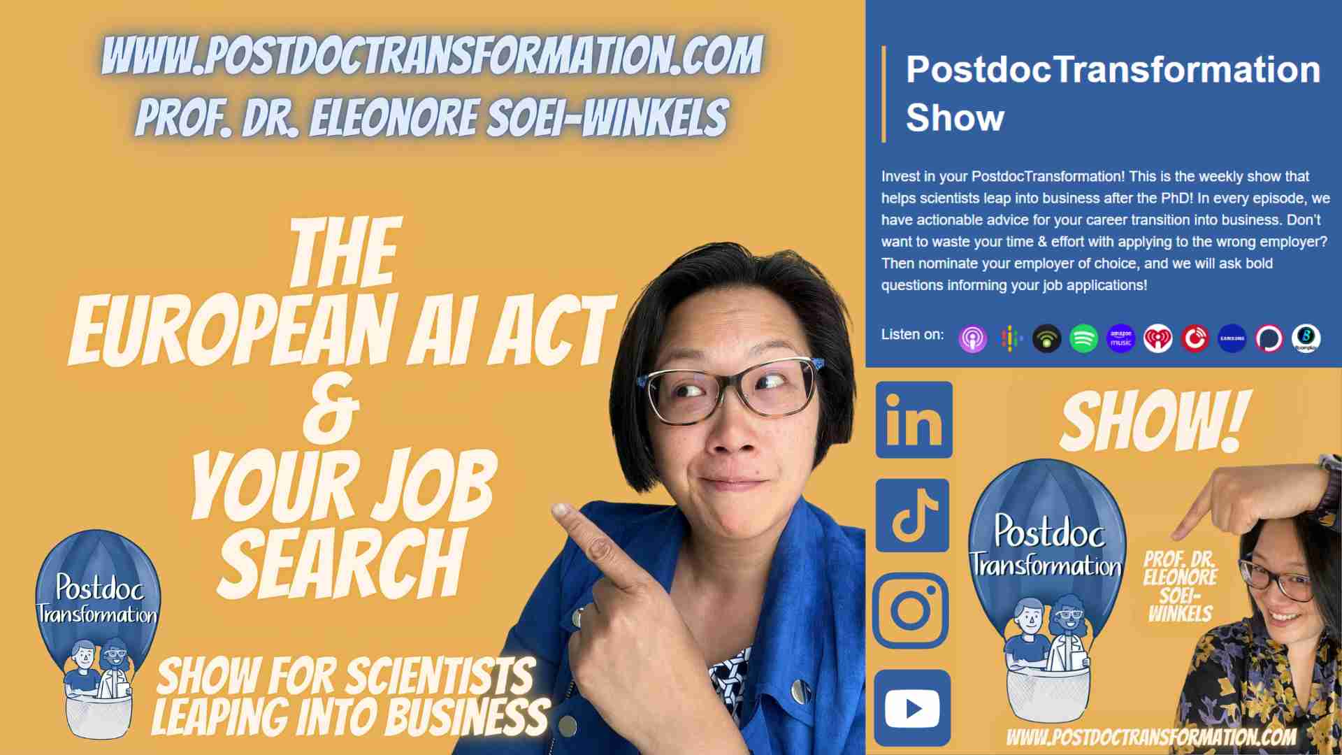 Betting on yourself for your future, PostdocTransformation show for scientists leaping into business, Prof. Dr. Eleonore Soei-Winkels