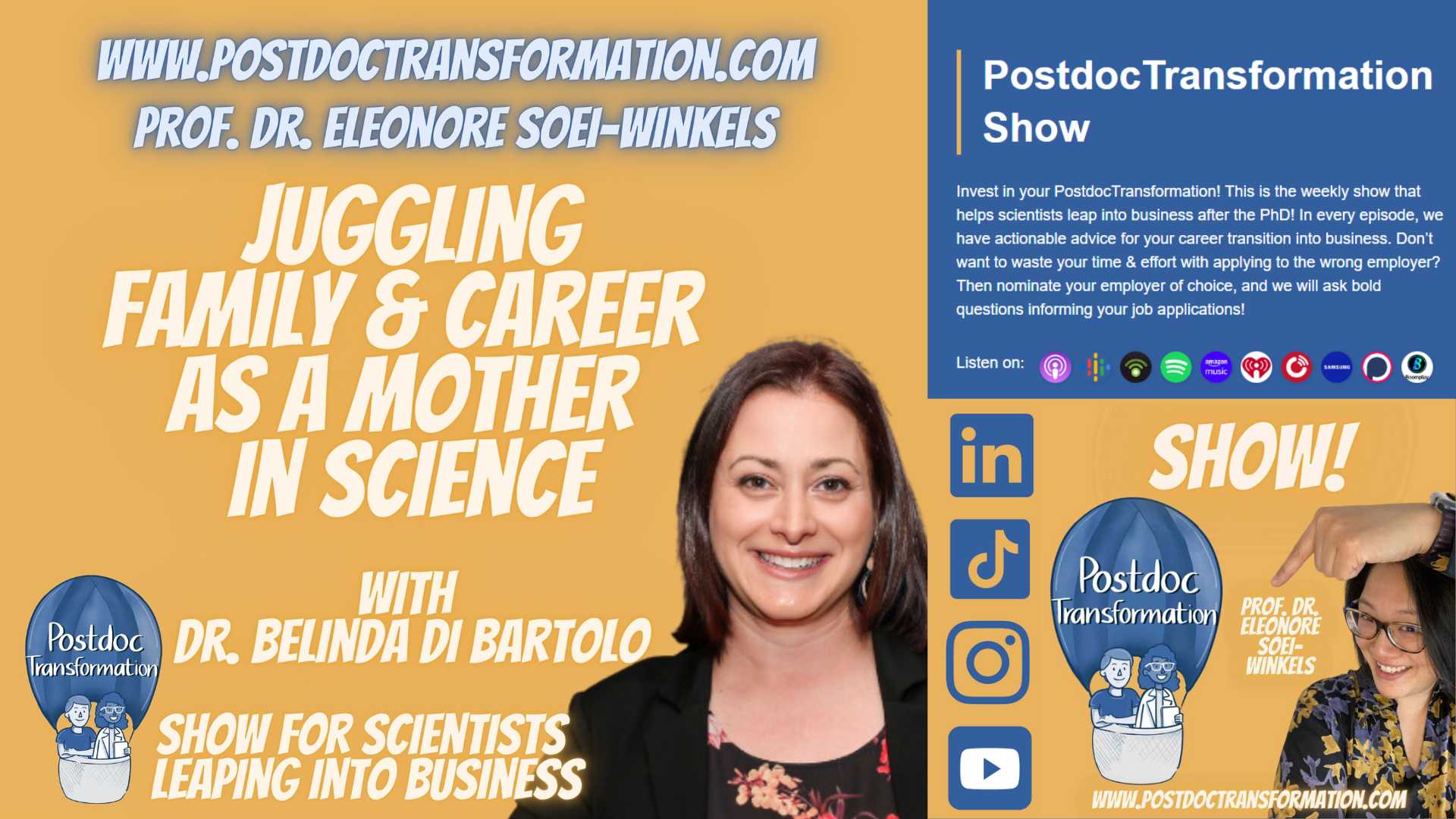 Betting on yourself for your future, PostdocTransformation show for scientists leaping into business, Prof. Dr. Eleonore Soei-Winkels