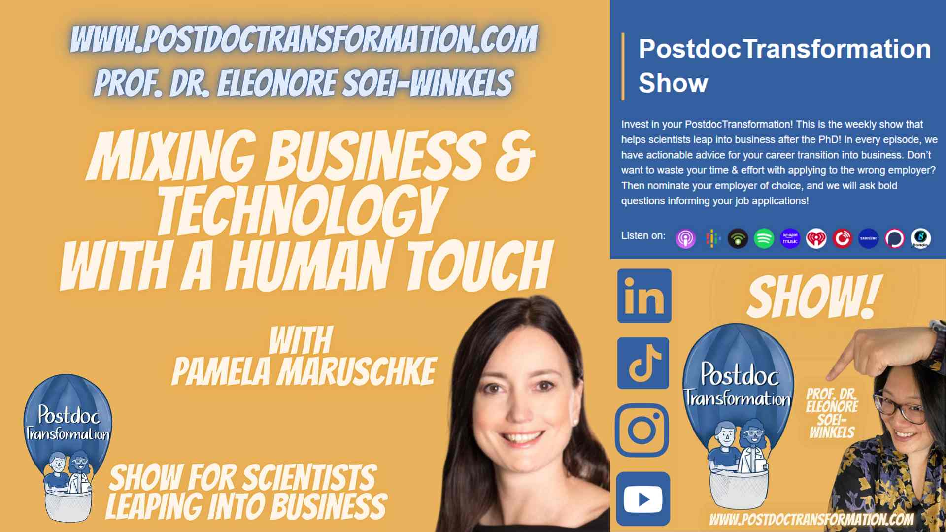 Betting on yourself for your future, PostdocTransformation show for scientists leaping into business, Prof. Dr. Eleonore Soei-Winkels