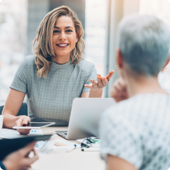 Woman introducing herself at work