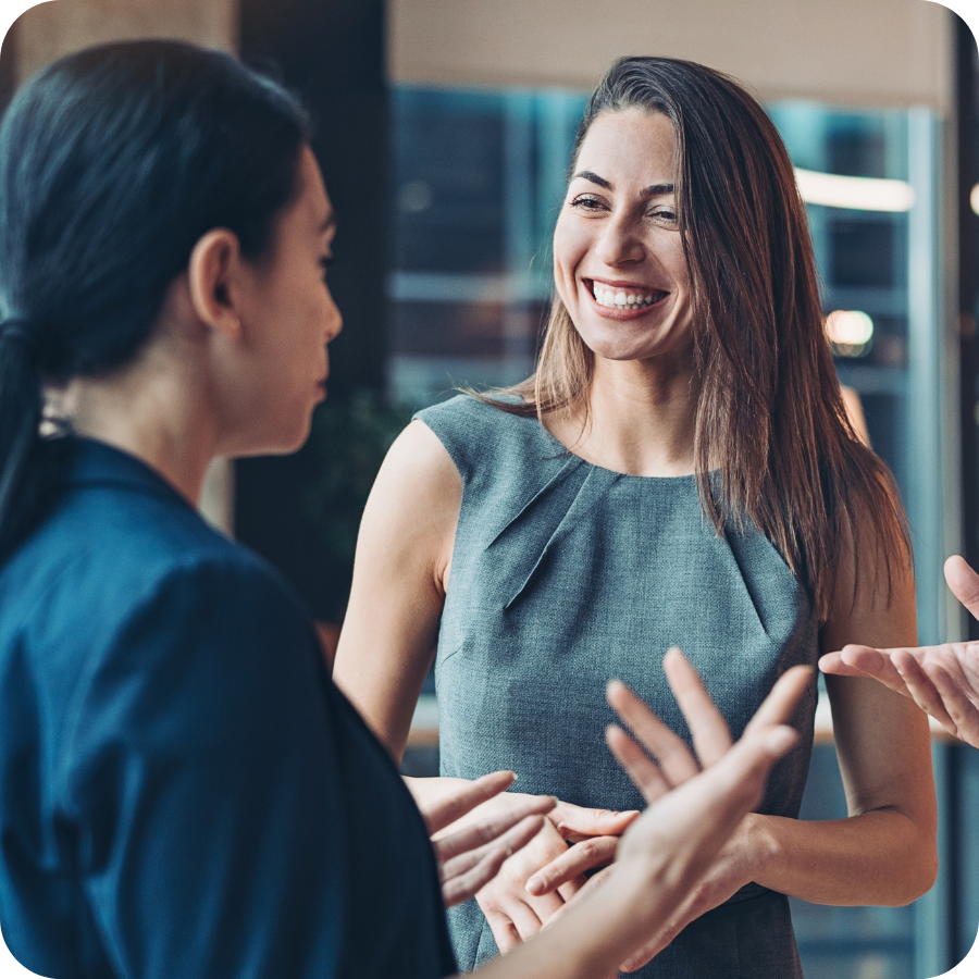 Woman introducing herself at work