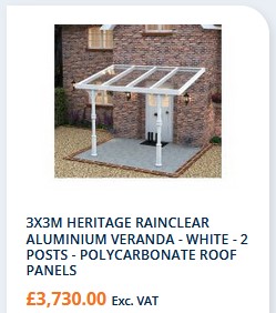 3x3m Heritage style Veranda with polycarbonate panels £3,730