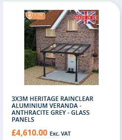 3x3m Heritage style Veranda with glass panels £4,610