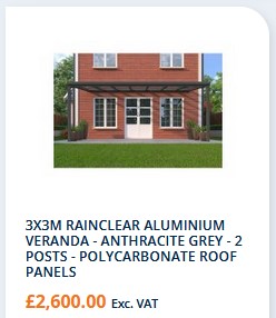 3x3m contemporary style veranda with polycarbonate roof panels £2,600
