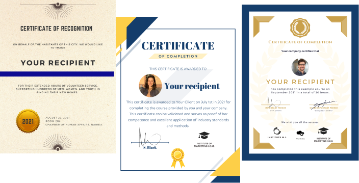 Example of Digital Certificates from Virtualbadge.io