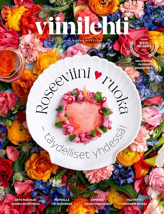 Viinilehti kansi roseeviini ja ruoka