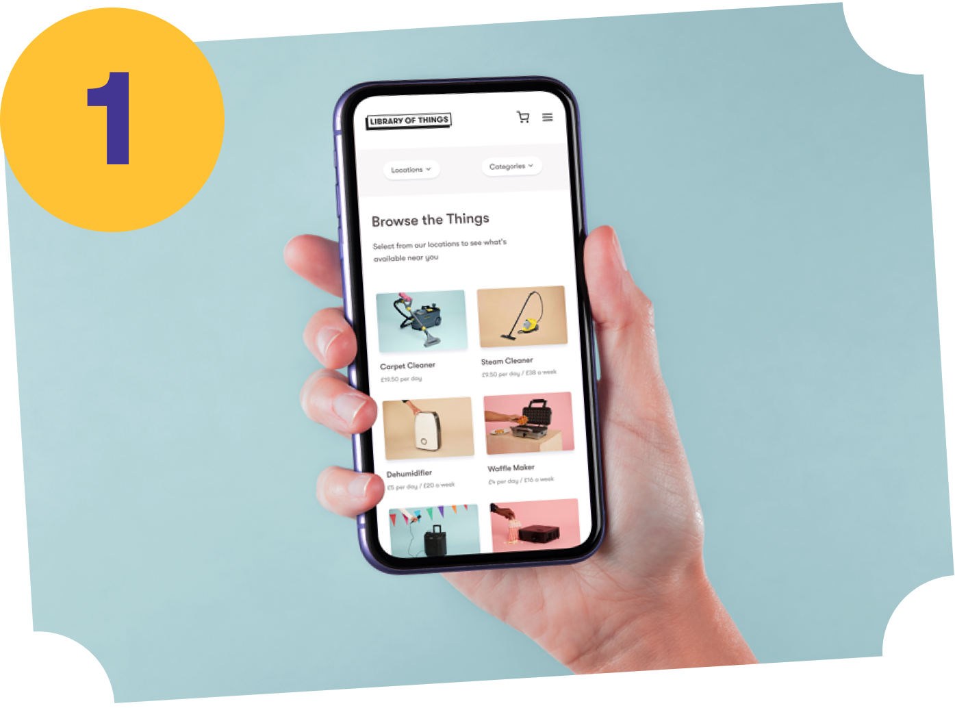 Hand holding a smartphone looking at the online catalogue