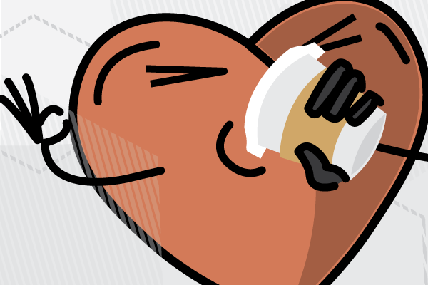 Heart character sipping coffee and giving it an a-okay hand sign.