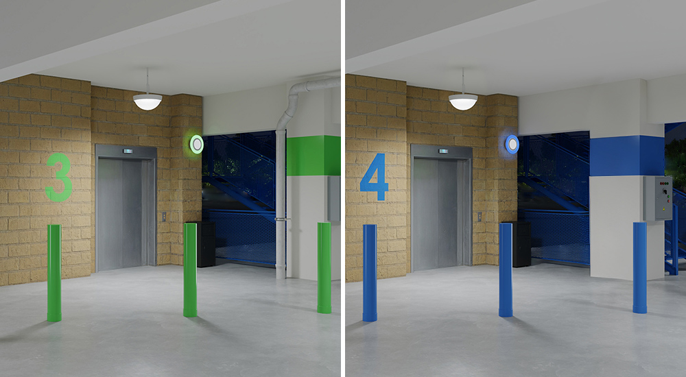 Millenium Flair used for wayfinding in parking structure