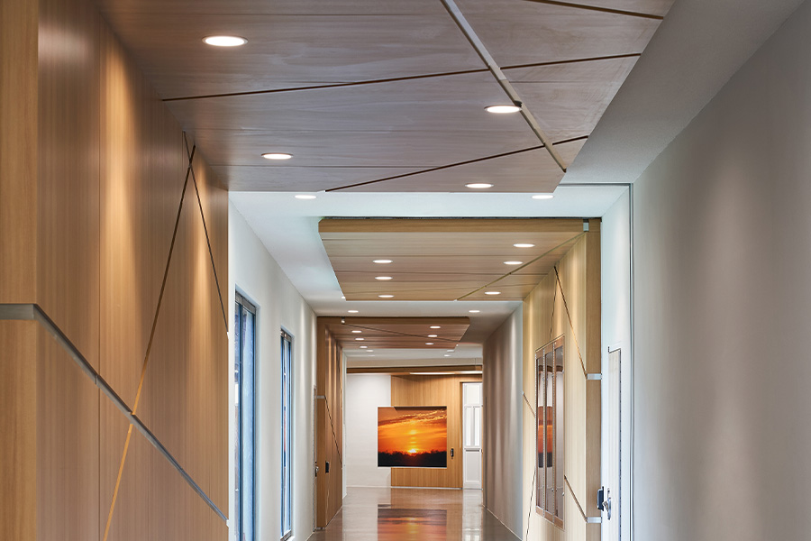 MedMaster four inch downlights installed in hallway of healthcare facility