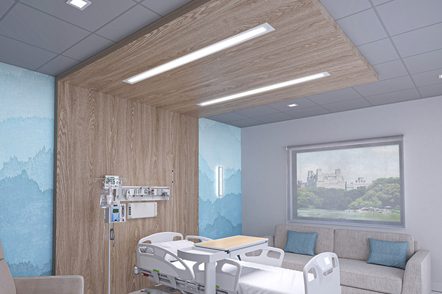MedMaster Pillow Slots installed above bed in patient room