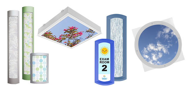 Array of Kenall products featuring iMAGINE Series graphics applied to the lens