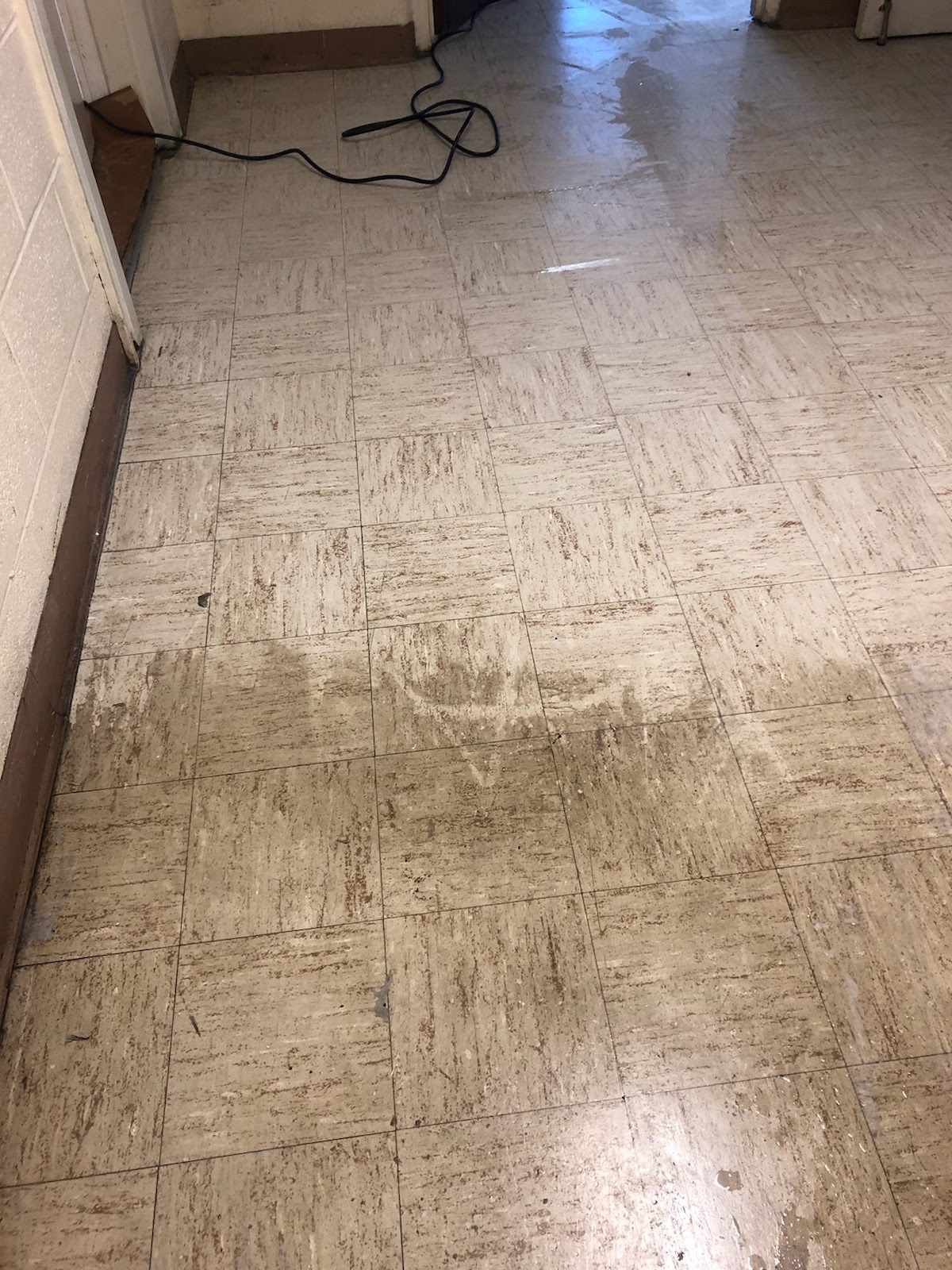 Before and After White Beige-y Vinyl Composition Tile Floor