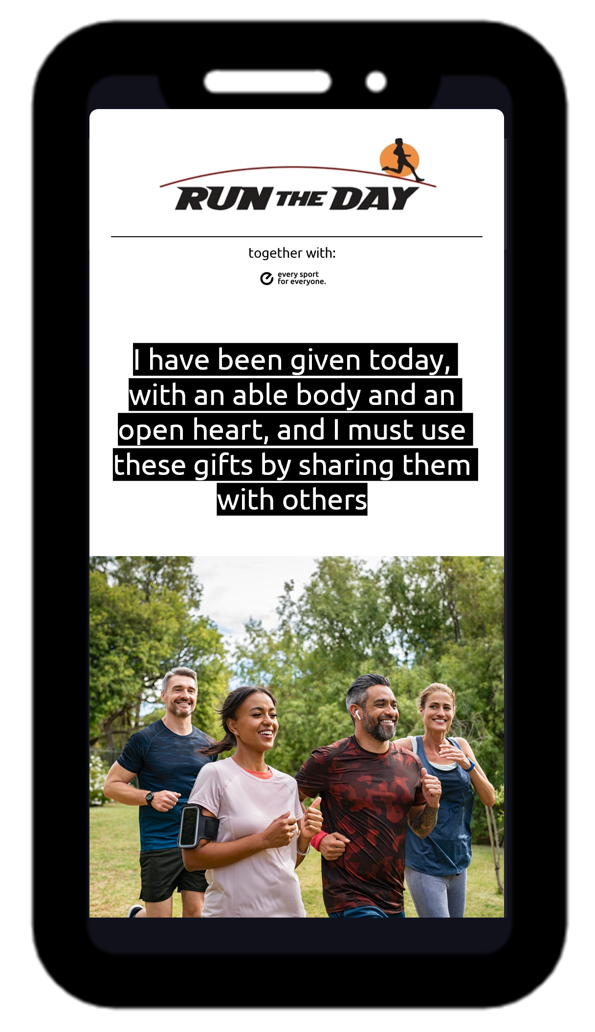 Mobile view of Run The Day newsletter