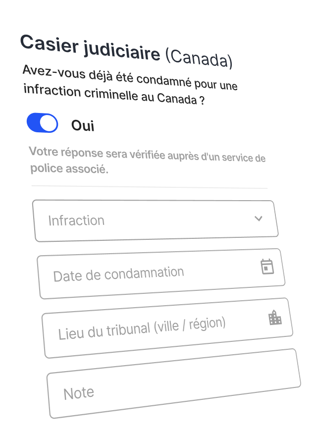 Criminal Record Screen of Trustii Flow