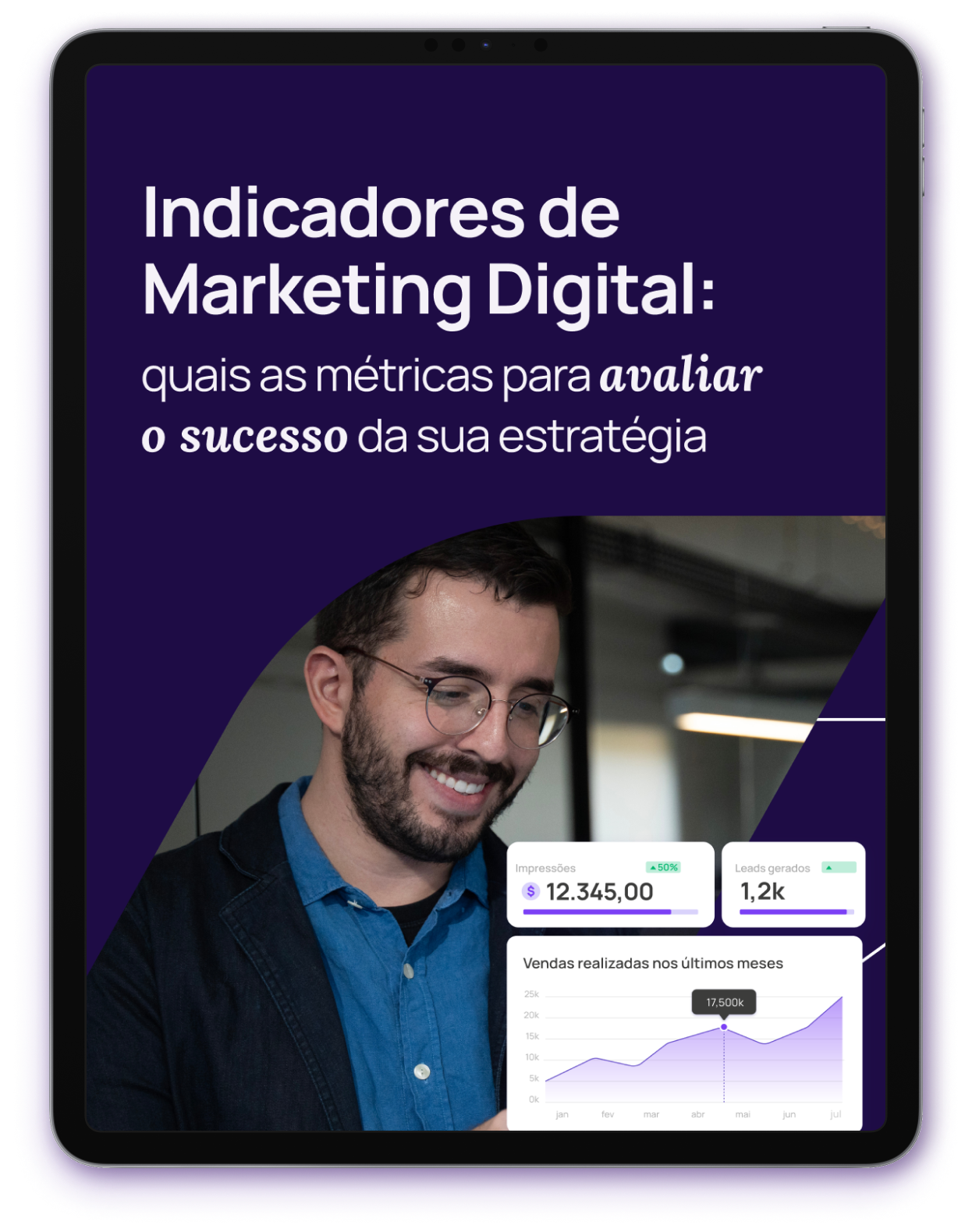 Tela de um tablet com a capa do E-book