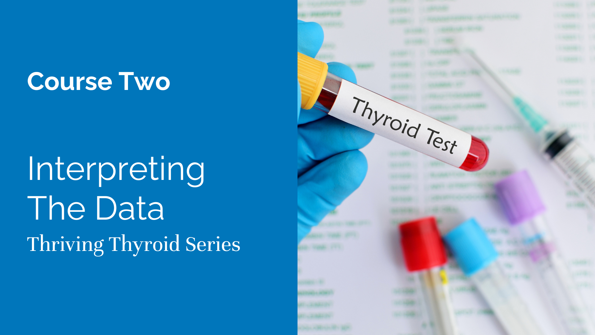 Thriving Thyroid Series Course Two – Interpreting the Data with thyroid blood test illustration.