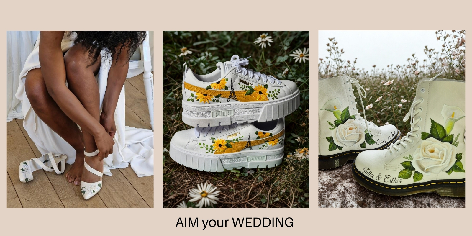 beschilderde trouwschoenen aim your wedding