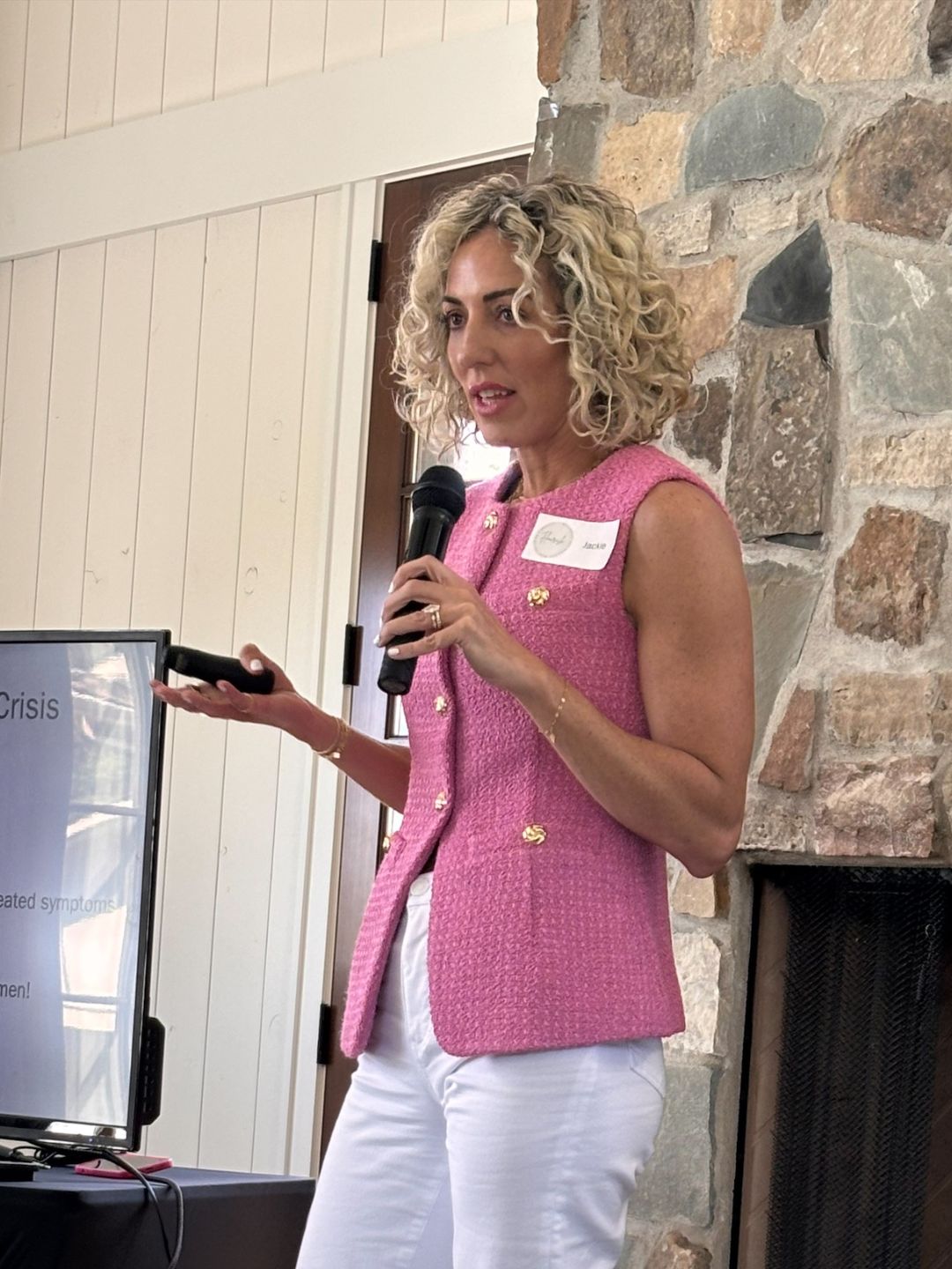 woman holding a microphone